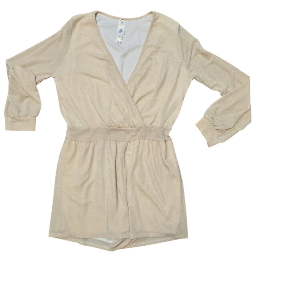 GRACIE‎ Sparkly Champagne Long Sleeve Wrap Romper Women's XL